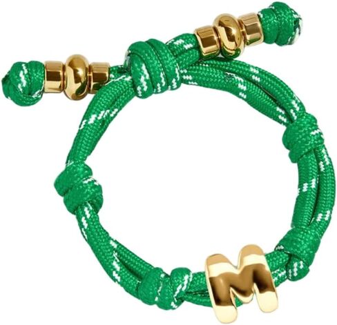 VLINRAS Green Knotted Bracelet Bubble Initial Bracelet Rope Knotty Puffy Letter Charm Personalized Jewelry in Saudi Arabia