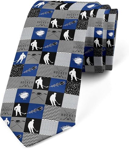 Feelyou Ice Hockey Novelty Tie Gift for Men Blue Grey Black Winter Sports Games Novelty Tie Gift for Men Hockey Pucks Player Men's Ties Geometric Stripes Patchwork in Saudi Arabia