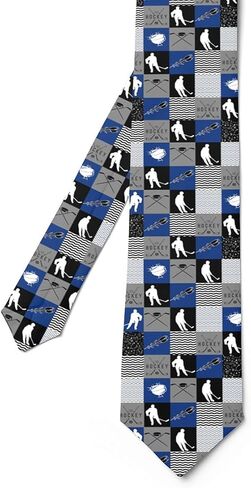 Feelyou Ice Hockey Novelty Tie Gift for Men Blue Grey Black Winter Sports Games Novelty Tie Gift for Men Hockey Pucks Player Men's Ties Geometric Stripes Patchwork in Saudi Arabia