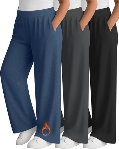 3 Pack Women's Plus Size Fleece Sweatpants Wide Leg Thermal Lounge Pants Pockets Elastic Waist Warm Trouser Jogger in Saudi Arabia
