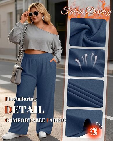 3 Pack Women's Plus Size Fleece Sweatpants Wide Leg Thermal Lounge Pants Pockets Elastic Waist Warm Trouser Jogger in Saudi Arabia