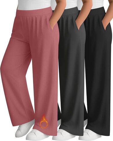 3 Pack Women's Plus Size Fleece Sweatpants Wide Leg Thermal Lounge Pants Pockets Elastic Waist Warm Trouser Jogger in Saudi Arabia