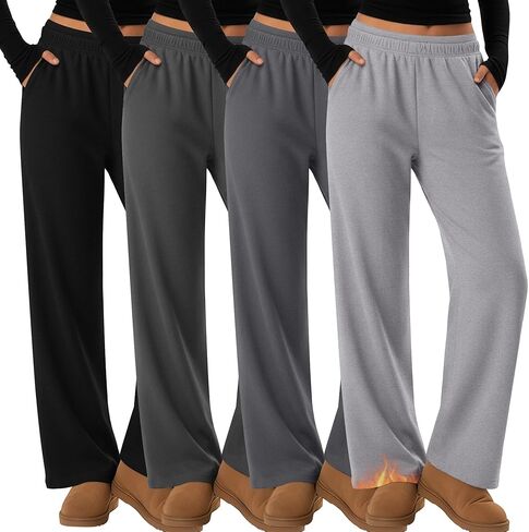 4 Pack Womens Fleece Lined Sweatpants Thermal Straight Leg Baggy Pants Wide Leg Warm Lounge Joggers with Pockets in Saudi Arabia