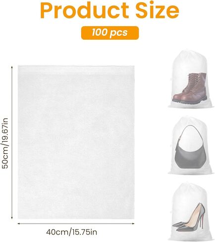 100PCS Dust Bags for Handbags 15x19 inch, Non Woven Purse Dust Cover Bags for Storage, Breathable Cloth Storage Pouch with Drawstring for Shoe Boots Purses Home Travel Closet Organizer in Saudi Arabia
