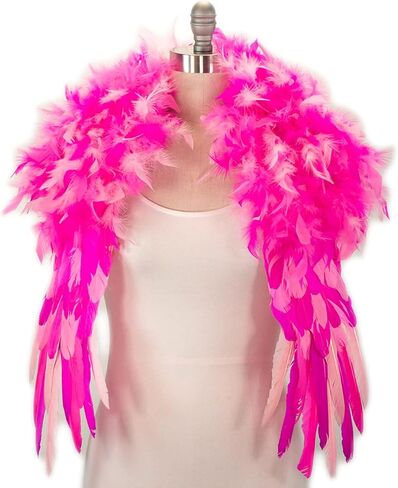 ZUCKER Epaulet Shoulder Wings Ethically-Sourced Real Goose and Chandelle Feathers - Over the Shoulder Angel Feather Epaulette - Feather Shrug for Costumes & Parties - Flaming Pink Mix (52" x 24") in Saudi Arabia