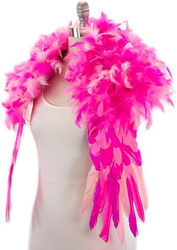 ZUCKER Epaulet Shoulder Wings Ethically-Sourced Real Goose and Chandelle Feathers - Over the Shoulder Angel Feather Epaulette - Feather Shrug for Costumes & Parties - Flaming Pink Mix (52" x 24") in Saudi Arabia