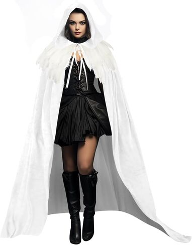 HOMELEX Unisex Solid Velvet Adult Full Length Hooded Robe Cape with Classic Gothic Feather Cloak Suit in Saudi Arabia