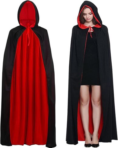 Halloween Vampire Hooded Cape, Unisex Reversible Cloak with Hood Halloween Witch Cape for Party Cosplay Costumes in Saudi Arabia