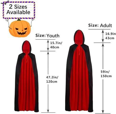 Halloween Vampire Hooded Cape, Unisex Reversible Cloak with Hood Halloween Witch Cape for Party Cosplay Costumes in Saudi Arabia