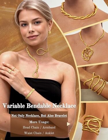 JeryWe Gold Statement Jewelry Set for Women 14K Gold Plated Choker Necklace Chunky Bangle Bracelet Stackable Knuckle Rings Hypoallergenic Hoop Earring Stack Trendy Jewelry Sets Fashion Accessories for Women in Saudi Arabia