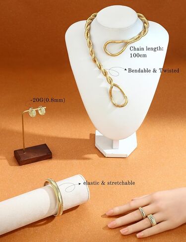 JeryWe Gold Statement Jewelry Set for Women 14K Gold Plated Choker Necklace Chunky Bangle Bracelet Stackable Knuckle Rings Hypoallergenic Hoop Earring Stack Trendy Jewelry Sets Fashion Accessories for Women in Saudi Arabia