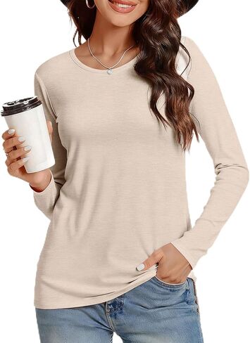 Long Sleeve Shirts for Women Basic Crew Neck Fall Tops Casual Fit T Shirts in Saudi Arabia