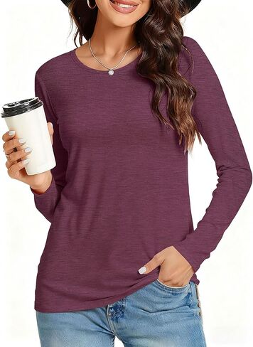 Long Sleeve Shirts for Women Basic Crew Neck Fall Tops Casual Fit T Shirts in Saudi Arabia