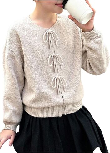 WDIRARA Girl's Tie Front Cardigan Sweaters V Neck Long Sleeve Knit Outerwear in Saudi Arabia