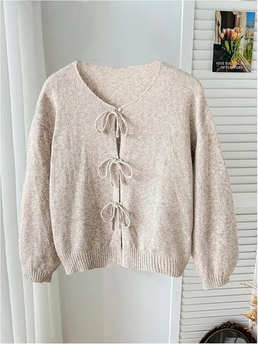 WDIRARA Girl's Tie Front Cardigan Sweaters V Neck Long Sleeve Knit Outerwear in Saudi Arabia