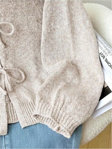 WDIRARA Girl's Tie Front Cardigan Sweaters V Neck Long Sleeve Knit Outerwear in Saudi Arabia