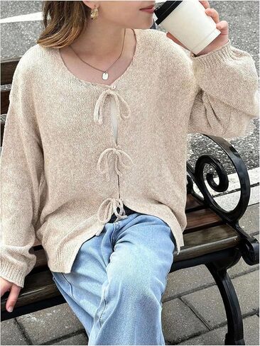 WDIRARA Girl's Tie Front Cardigan Sweaters V Neck Long Sleeve Knit Outerwear in Saudi Arabia