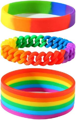 Fuqimanman2020 3pcs Silicone Rubber Rainbow Gay Lesbian Pride Wristband Bracelets Set Link Chain Sports Wristlet Party Parade Unix Friendship BFF Jewelry in Saudi Arabia