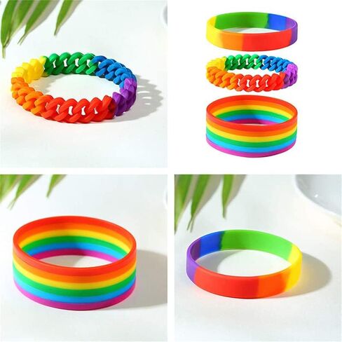 Fuqimanman2020 3pcs Silicone Rubber Rainbow Gay Lesbian Pride Wristband Bracelets Set Link Chain Sports Wristlet Party Parade Unix Friendship BFF Jewelry in Saudi Arabia