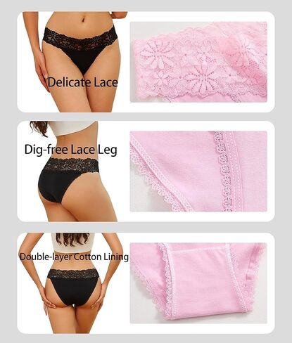 Womens Cotton Underwear Lace Dig-Free Hipster High Cut Sexy Ladies Panties Cheeky Briefs 5 Pack S-XL in Saudi Arabia