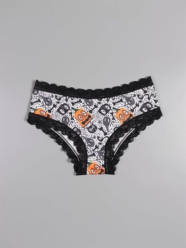 Halloween Themed Women's Hipster Panties, 4 Pack, Lace Trim, Skull Ghost Bat Spider Print in Saudi Arabia
