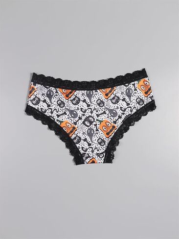 Halloween Themed Women's Hipster Panties, 4 Pack, Lace Trim, Skull Ghost Bat Spider Print in Saudi Arabia