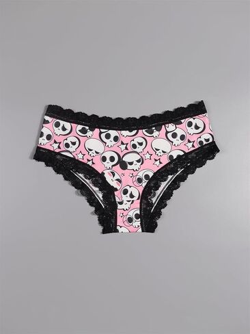 Halloween Themed Women's Hipster Panties, 4 Pack, Lace Trim, Skull Ghost Bat Spider Print in Saudi Arabia