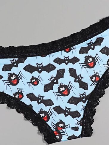 Halloween Themed Women's Hipster Panties, 4 Pack, Lace Trim, Skull Ghost Bat Spider Print in Saudi Arabia