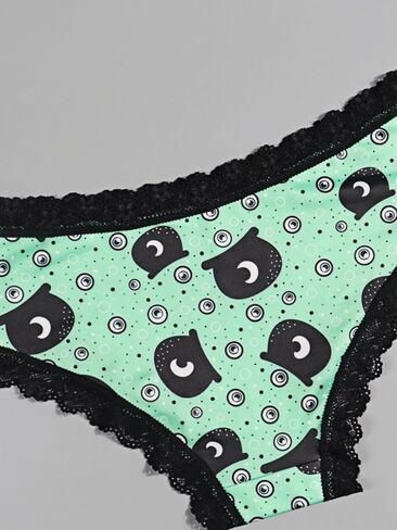 Halloween Themed Women's Hipster Panties, 4 Pack, Lace Trim, Skull Ghost Bat Spider Print in Saudi Arabia