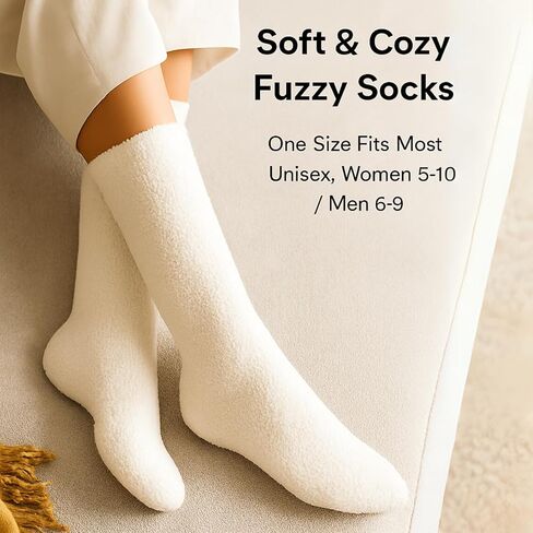 WaySoft All White Fuzzy Socks for Women or Girls Soft & Cozy Warm Sleep Lounge Socks Pack in Saudi Arabia