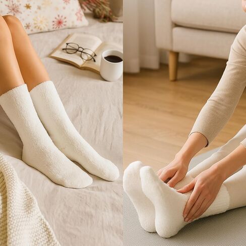 WaySoft All White Fuzzy Socks for Women or Girls Soft & Cozy Warm Sleep Lounge Socks Pack in Saudi Arabia