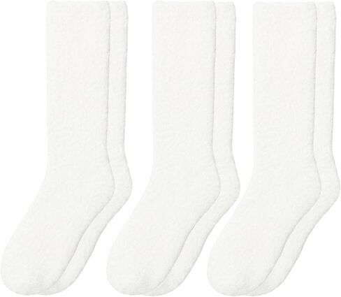 WaySoft All White Fuzzy Socks for Women or Girls Soft & Cozy Warm Sleep Lounge Socks Pack in Saudi Arabia