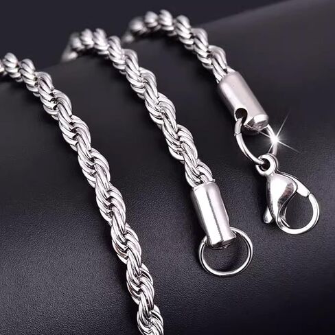 Elegant Twist Chain Necklace for Women & Men – Gorgeous Silver Color Dainty & Sturdy 2.5mm Chain in 16-28 Inch in Saudi Arabia