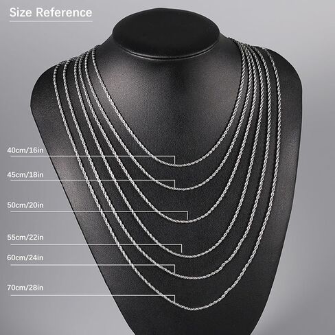 Elegant Twist Chain Necklace for Women & Men – Gorgeous Silver Color Dainty & Sturdy 2.5mm Chain in 16-28 Inch in Saudi Arabia