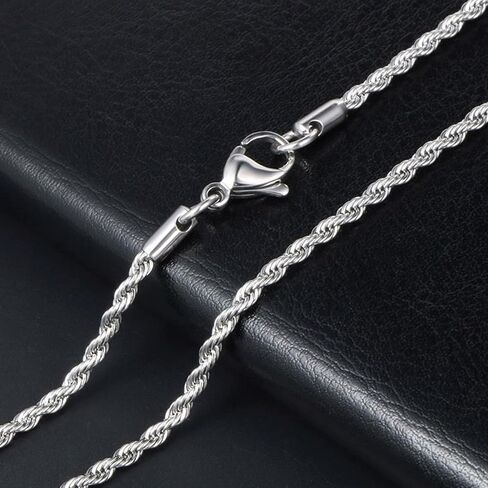 Elegant Twist Chain Necklace for Women & Men – Gorgeous Silver Color Dainty & Sturdy 2.5mm Chain in 16-28 Inch in Saudi Arabia