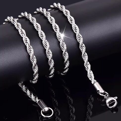 Elegant Twist Chain Necklace for Women & Men – Gorgeous Silver Color Dainty & Sturdy 2.5mm Chain in 16-28 Inch in Saudi Arabia