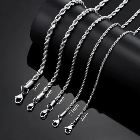 Elegant Twist Chain Necklace for Women & Men – Gorgeous Silver Color Dainty & Sturdy 2.5mm Chain in 16-28 Inch in Saudi Arabia