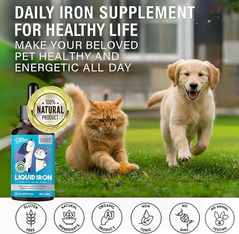 مكملات الحديد السائل للقطط والكلاب، 60 مل من الحديد السائل يدعم خلايا الدم الحمراء الصحية ومستويات الطاقة، مع فيتامين C وB12، يدعم فقر الدم لدى الحيوانات الأليفة، تركيبة طبيعية آمنة، سريع الامتصاص in Kuwait