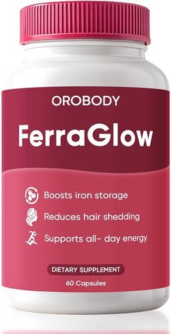 كبسولات دعم الحديد اليومية من FerraGlow مع بيسجليسينات الحديد واللاكتوفيرين وفيتامين C B12 وتركيبة امتصاص لطيفة للنساء لدعم طاقة الشعر الصحي اليومي - 60 قطعة (1) in Kuwait