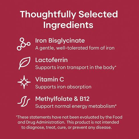 FerraGlow Daily Iron Support Capsules with Iron Bisglycinate Lactoferrin Vitamin C B12 and Gentle Absorption Formula for Women Daily Wellness Hair Energy Support – 60 Count (1) in Saudi Arabia