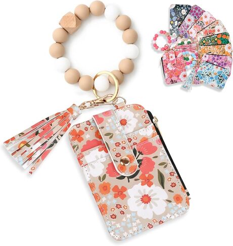 Angyape Boho Beaded Wallet Keychain Wristlet Wallet for Women Credit Card Holder Small Purse Tassel Silicone Keychain Gifts in Saudi Arabia