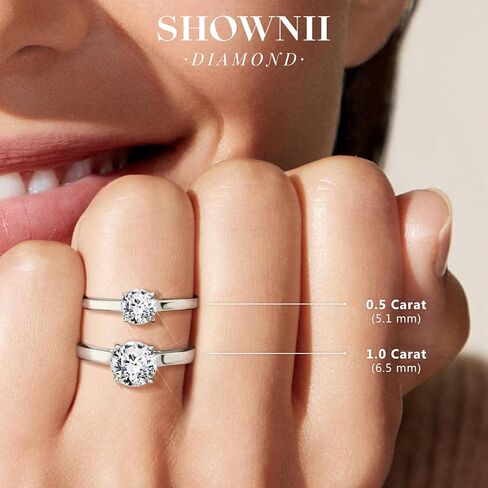 shownii Diamond Ring Certified Lab Grown Diamond Engagement Rings for Women 4 Prong Solitaire Round 14K Gold Plated Sterling Silver 0.5CT 1CT Wedding Band Jewelry Gift (I-J Color, S1-VS2 Clarity) in Saudi Arabia