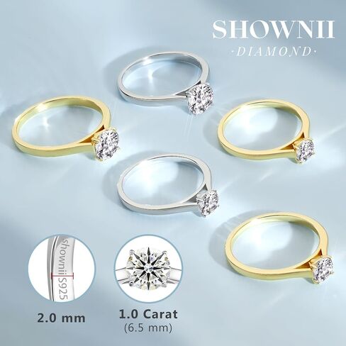 shownii Diamond Ring Certified Lab Grown Diamond Engagement Rings for Women 4 Prong Solitaire Round 14K Gold Plated Sterling Silver 0.5CT 1CT Wedding Band Jewelry Gift (I-J Color, S1-VS2 Clarity) in Saudi Arabia