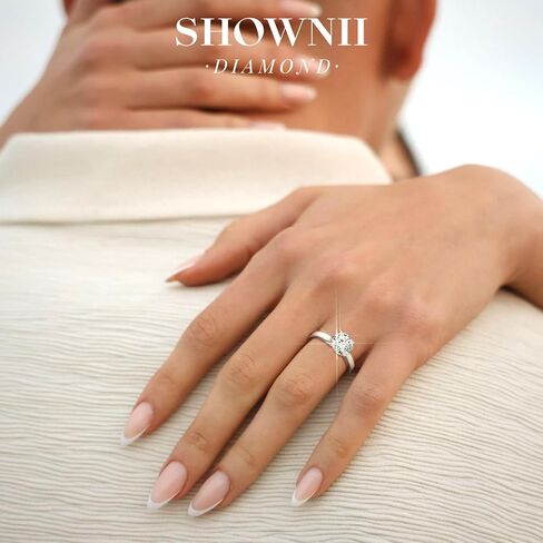 shownii Diamond Ring Certified Lab Grown Diamond Engagement Rings for Women 4 Prong Solitaire Round 14K Gold Plated Sterling Silver 0.5CT 1CT Wedding Band Jewelry Gift (I-J Color, S1-VS2 Clarity) in Saudi Arabia