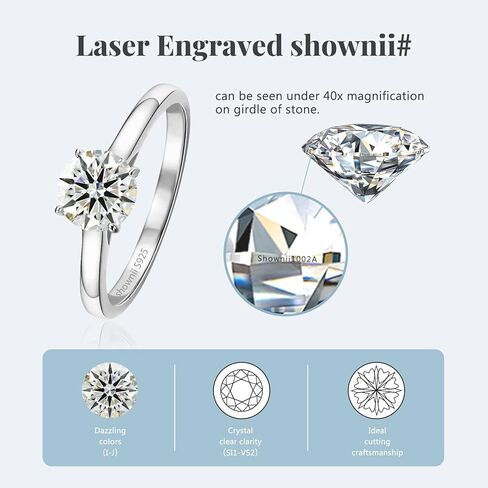 shownii Diamond Ring Certified Lab Grown Diamond Engagement Rings for Women 4 Prong Solitaire Round 14K Gold Plated Sterling Silver 0.5CT 1CT Wedding Band Jewelry Gift (I-J Color, S1-VS2 Clarity) in Saudi Arabia