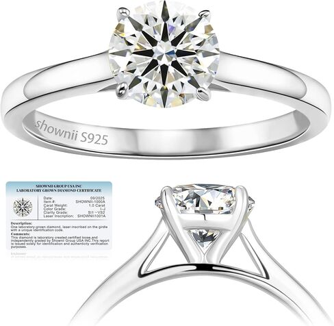 shownii Diamond Ring Certified Lab Grown Diamond Engagement Rings for Women 4 Prong Solitaire Round 14K Gold Plated Sterling Silver 0.5CT 1CT Wedding Band Jewelry Gift (I-J Color, S1-VS2 Clarity) in Saudi Arabia