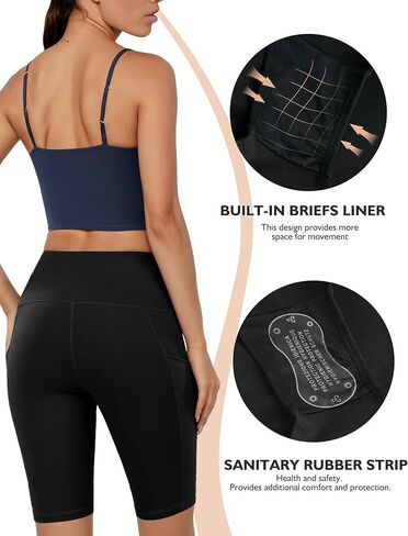 Buauty High-Waisted Women's 12" Swim Shorts with Liner UPF50+ Board Shorts with Pockets Quick Dry Swimsuit Bottom Black M in Saudi Arabia