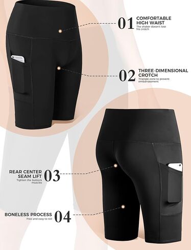 Buauty High-Waisted Women's 12" Swim Shorts with Liner UPF50+ Board Shorts with Pockets Quick Dry Swimsuit Bottom Black M in Saudi Arabia