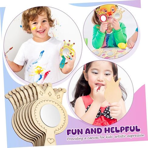 Toddmomy 1set Handheld Mirrors for Boys and Girls Unfinished Wood Shaped Craft Mirrors Watercolor Pens Rhinestone Creative Art Activity for Boys and Girls in Saudi Arabia