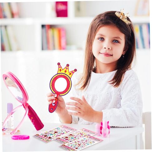 Toddmomy 1set Handheld Mirrors for Boys and Girls Unfinished Wood Shaped Craft Mirrors Watercolor Pens Rhinestone Creative Art Activity for Boys and Girls in Saudi Arabia